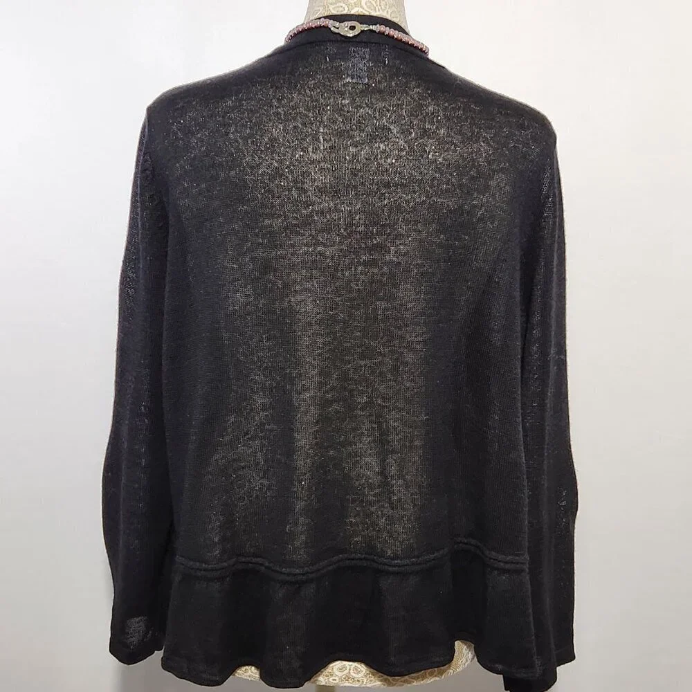 Charter Club Women's Size L Black Ramie Peplum Hem Open Front Cardigan Sweater